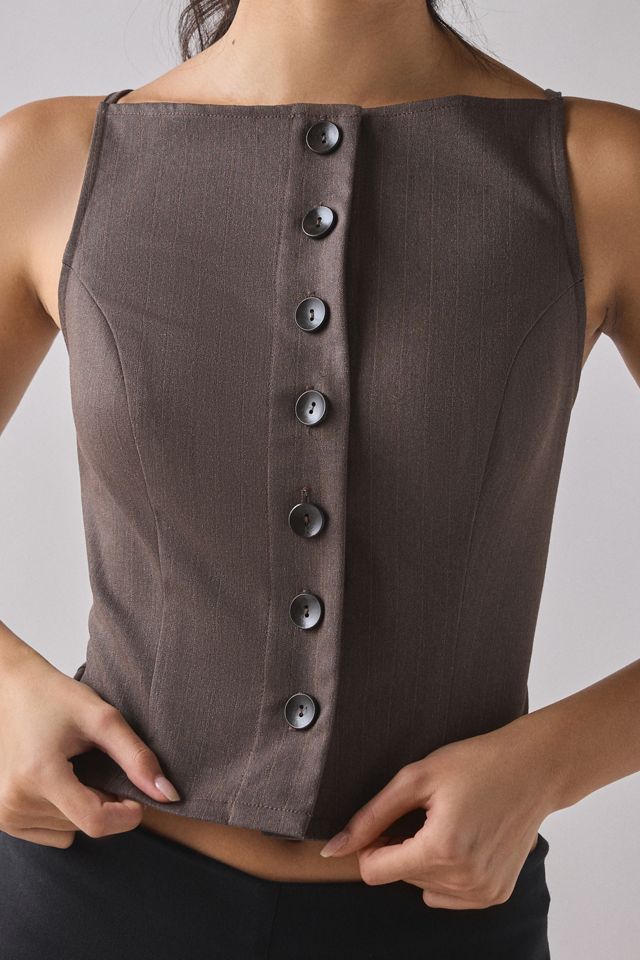 Débardeur à col bateau haut et boutonné à rayures ReMADE By UO Remnants #1