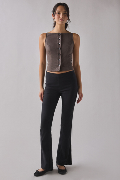 ReMADE By UO Remnants Pinstripe Button-Front High Boatneck Tank Top