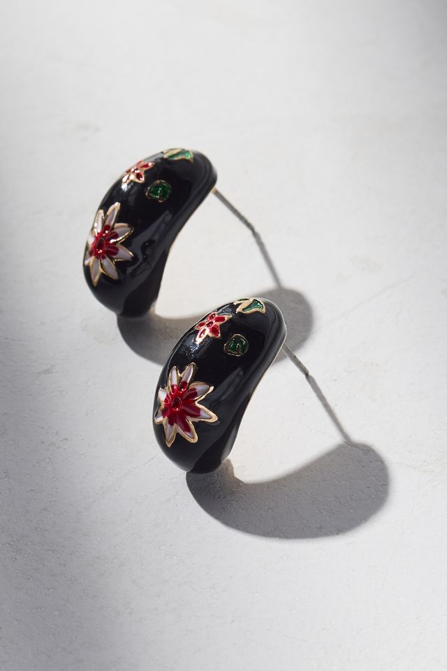 Floral Rhinestone Enameled Teardrop Earring #1