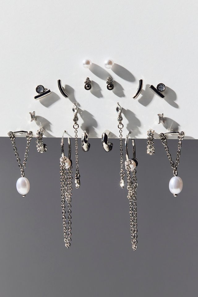 In Space Rhinestone & Pearl Multi Earring Set #1