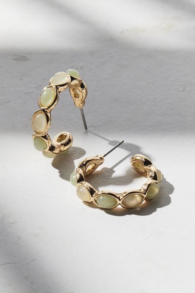 Urban Outfitters Samia Stone Hoop Earring In Gold/jade, Women's At