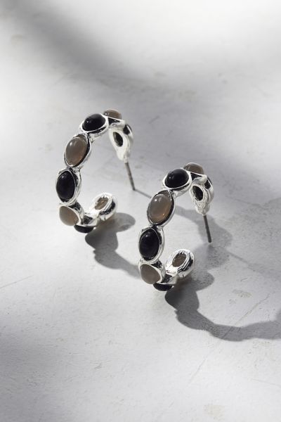 Urban Outfitters Samia Stone Hoop Earring In Silver/black, Women's At  In Multi