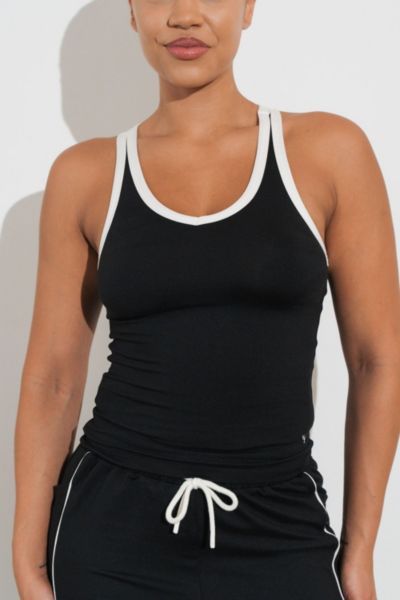 Vitality Motive Racer Tank Top In Midnight Contrast, Women's At Urban Outfitters In Black