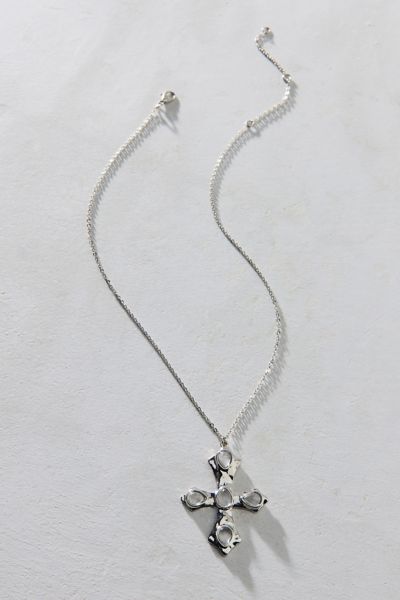 Urban Outfitters Strange Powers Stone Cross Pendant Necklace In Silver, Women's At  In Metallic