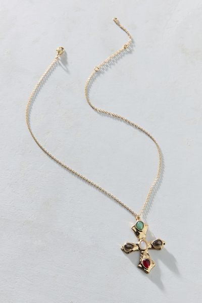 Urban Outfitters Strange Powers Stone Cross Pendant Necklace In Gold, Women's At