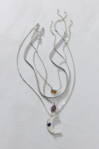 Urban Outfitters Cosmic Shores Layering Necklace Set In Silver, Women's At  In Metallic