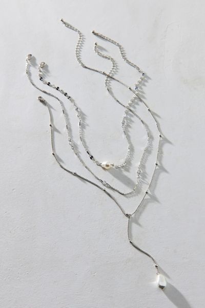 Urban Outfitters Addison Lariat Layering Necklace Set In Silver, Women's At  In Metallic