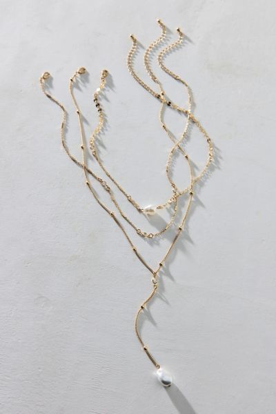 Urban Outfitters Addison Lariat Layering Necklace Set In Gold, Women's At  In Gold