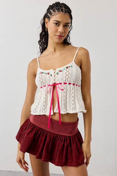 Kimchi Blue Brooklyn Floral Embroidered Pointelle Knit Babydoll Tank Top