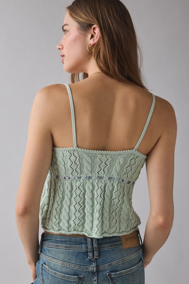 Kimchi Blue Brooklyn Floral Embroidered Pointelle Knit Babydoll Tank Top #4