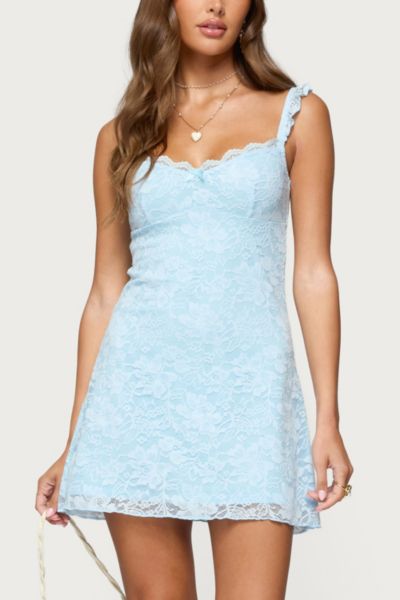 Edikted Stephanie Lace Mini Dress In Light/blue, Women's At Urban Outfitters