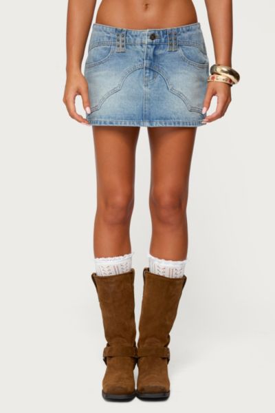 Edikted Tory Western Denim Mini Skirt In Blue, Women's At Urban Outfitters In Blue