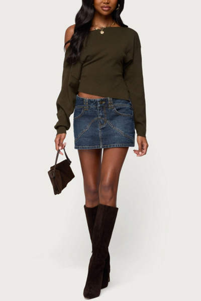 Edikted Tory Western Denim Mini Skirt In Dark/blue, Women's At Urban Outfitters
