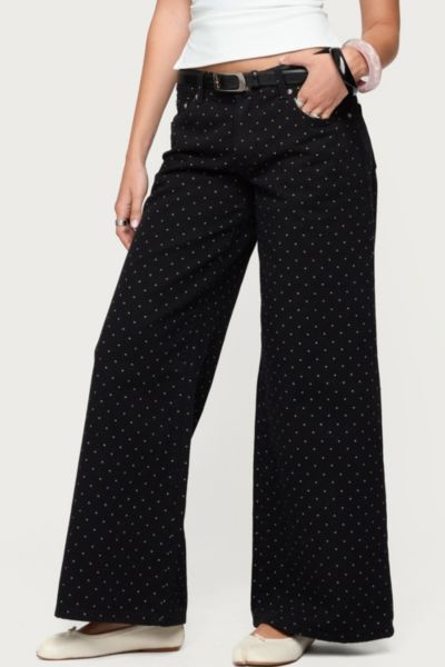 Edikted Misha Polka Dot Baggy Low Jeans In Black, Women's At Urban Outfitters In Black