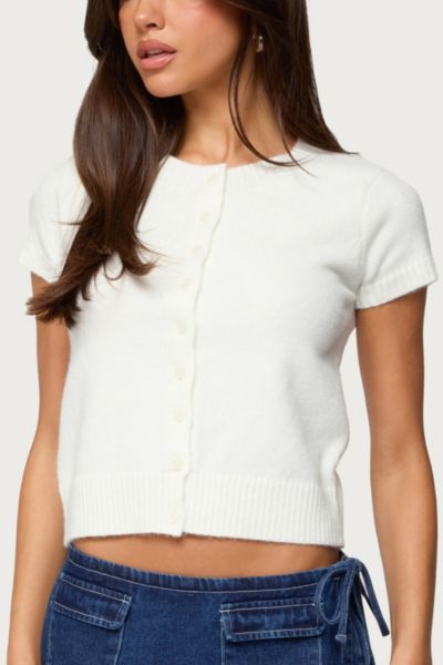 Edikted Coreen Button Up Knit Cardigan In White, Women's At Urban Outfitters In White
