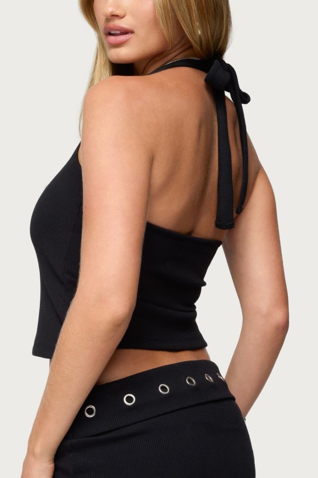 Edikted Havana Grommet Ribbed Halter Top #4