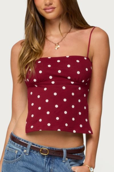Edikted Jinx Polka Dot Open-back Top In Burgundy/and/cream, Women's At Urban Outfitters