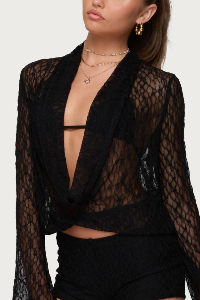 Edikted Lera Lacey Sheer Mesh Top #2
