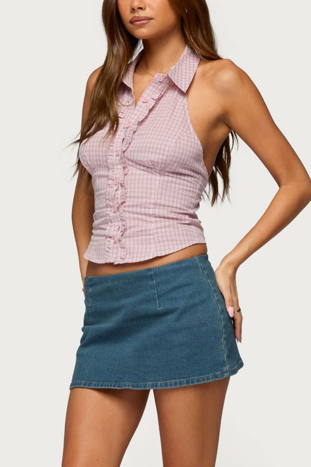 Edikted Imrie Plaid Collared Halter Top #3