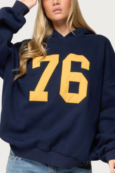 Edikted Rhyan 76 Oversized Hoodie In Navy, Women's At Urban Outfitters In Blue