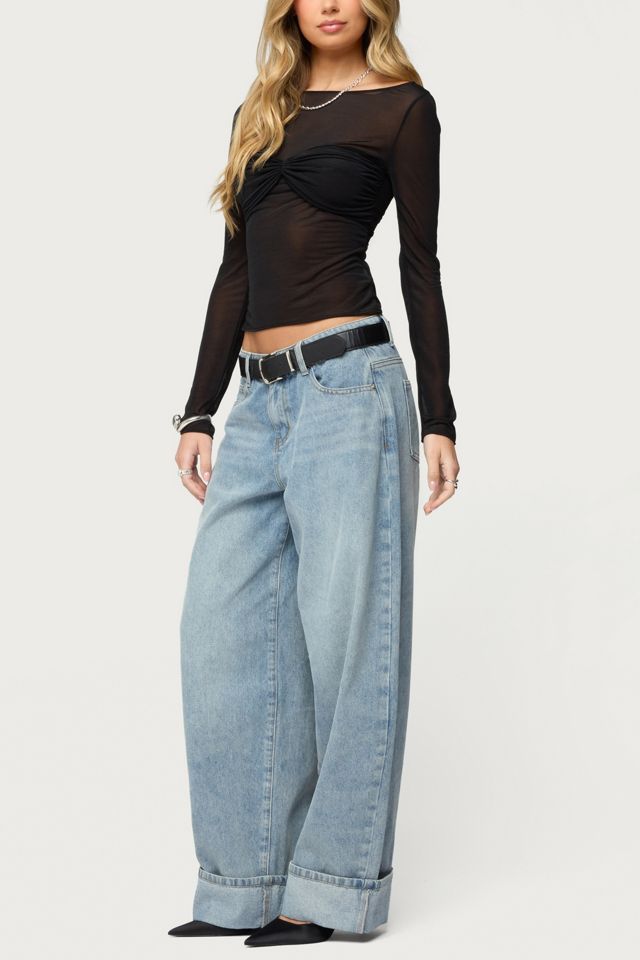 Edikted Oona Sheer Gathered Long Sleeve Top #1