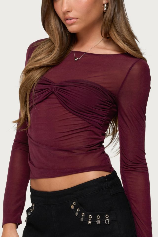 Edikted Oona Sheer Gathered Long Sleeve Top #2