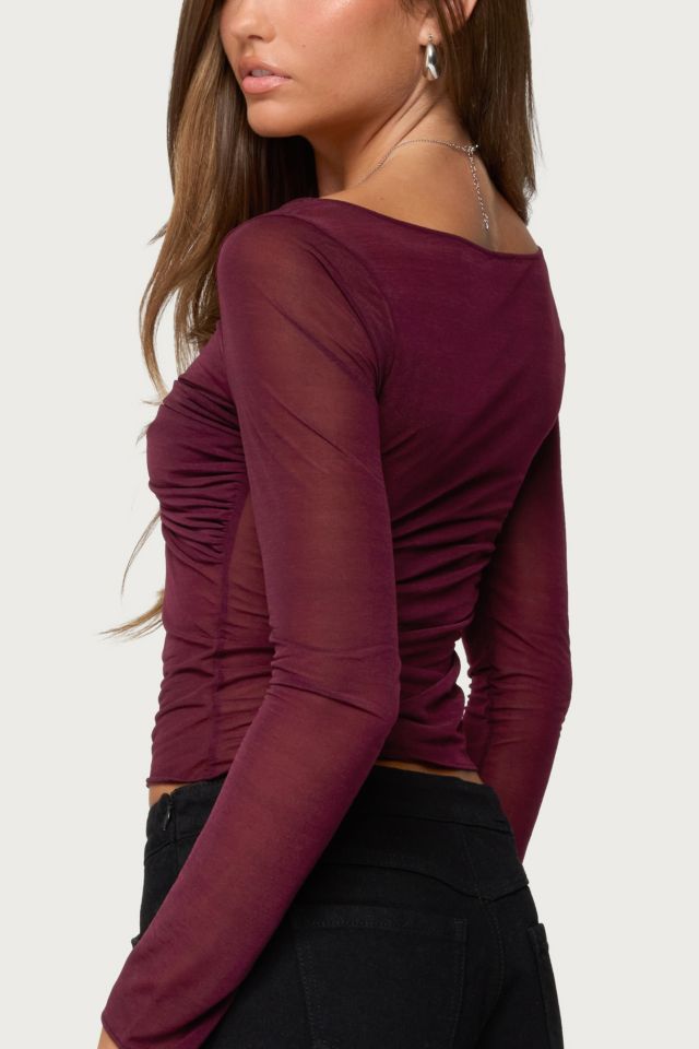 Edikted Oona Sheer Gathered Long Sleeve Top #4