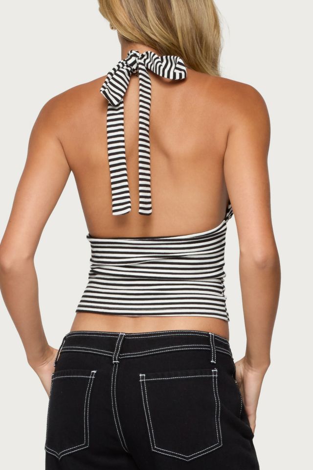 Edikted Sage Striped Halter Top #4