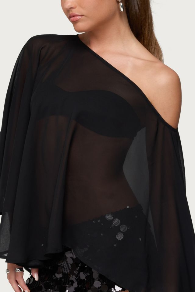 Edikted Sheer Chiffon Asymmetric Poncho #2
