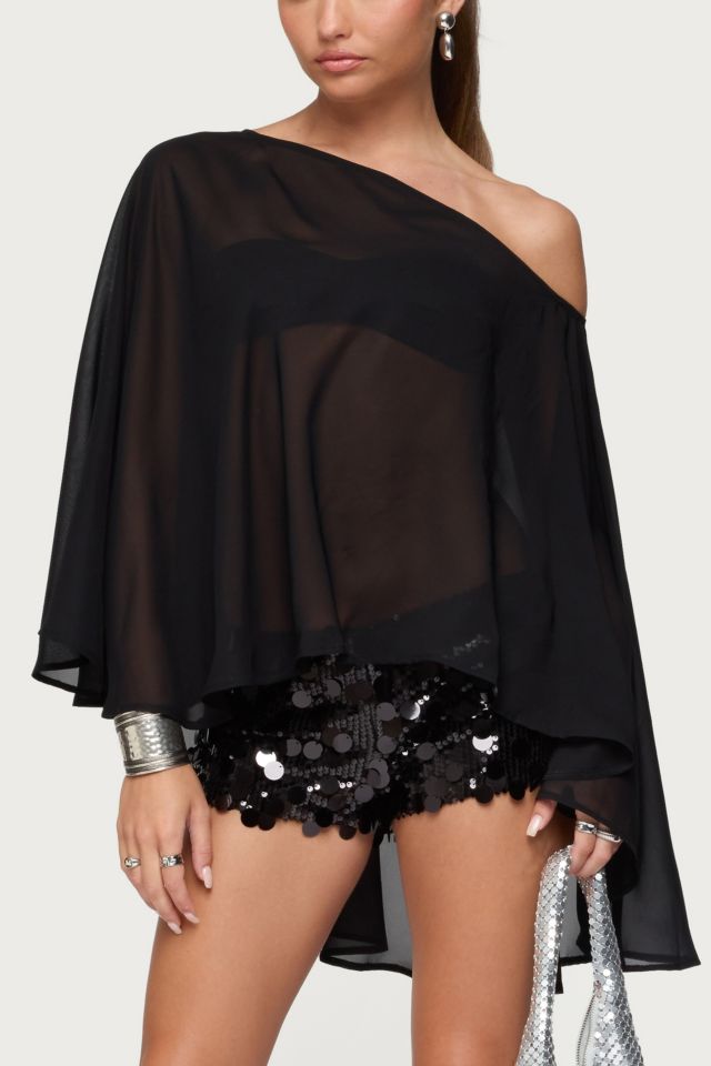 Edikted Sheer Chiffon Asymmetric Poncho #3