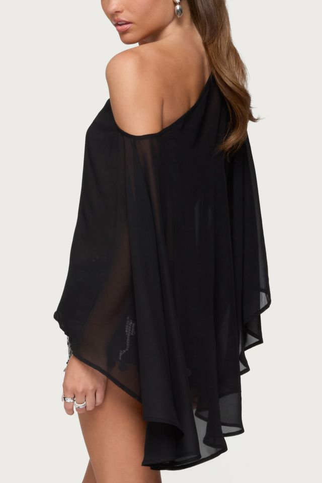 Edikted Sheer Chiffon Asymmetric Poncho #4