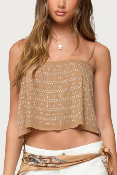 Edikted Sunna Studded Top In Brown, Women's At Urban Outfitters In Brown