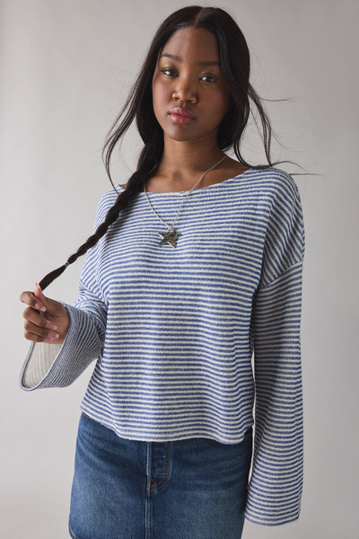 ReMADE By UO Remnants Striped Cozy Knit Drippy Long Sleeve Top