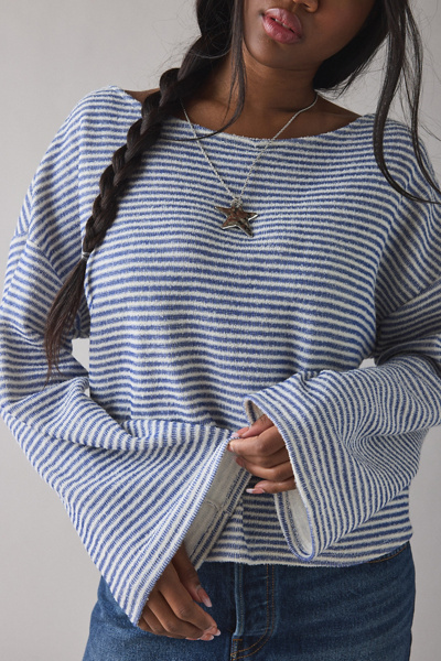 ReMADE By UO Remnants Striped Cozy Knit Drippy Long Sleeve Top
