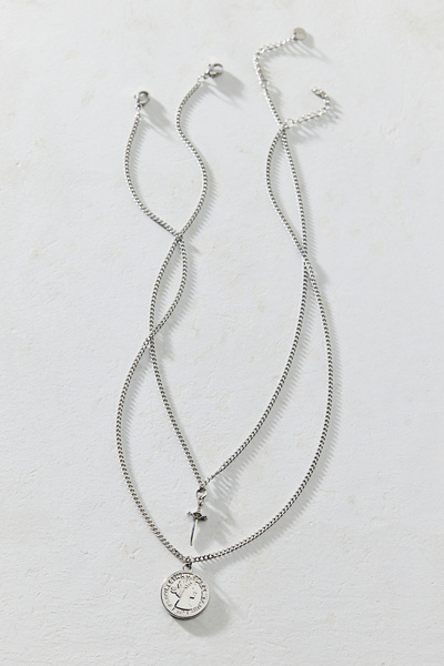 Urban Outfitters Fatale Waterproof Layering Necklace Set In Silver, Women's At  In Metallic