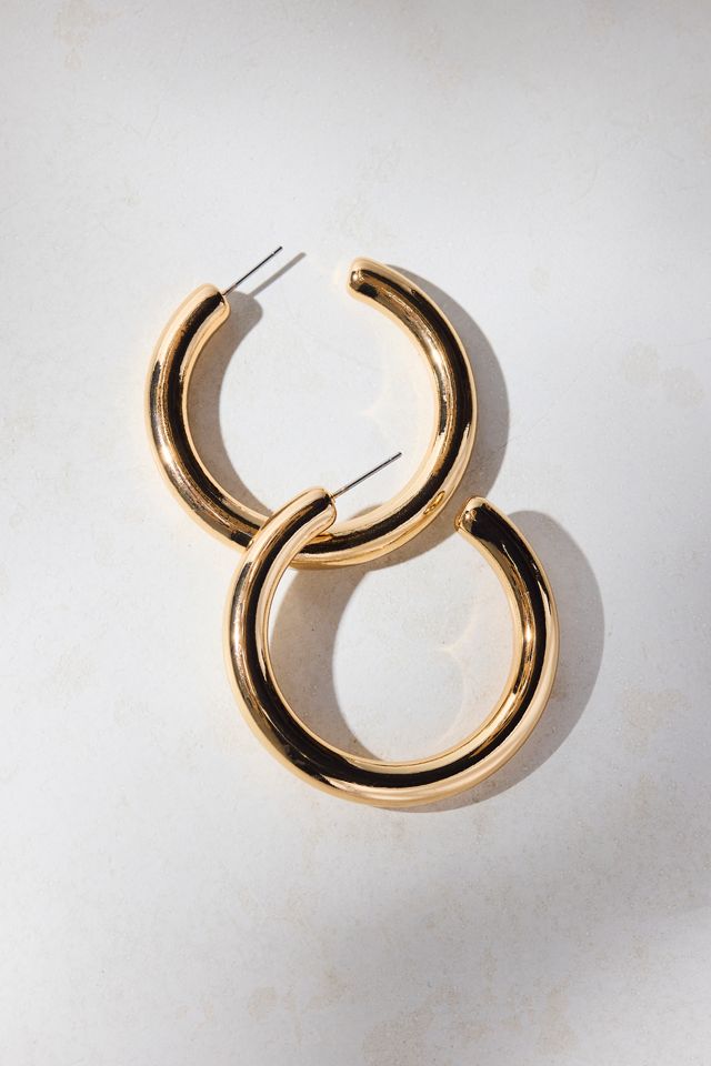 Boucles d'oreilles créoles moyennes dodues plaquées or 14 carats #1