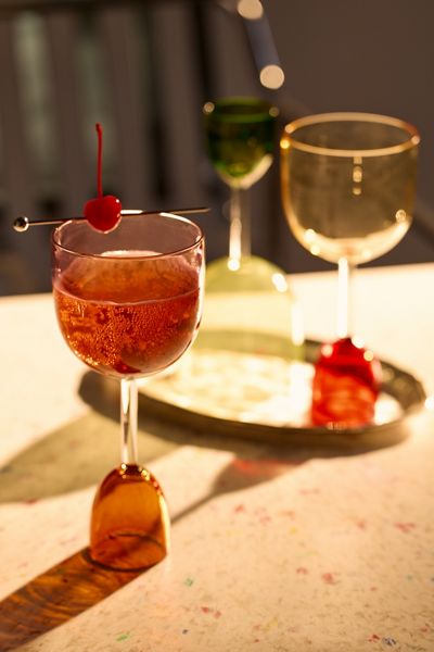 Verre à vin à double embout en blocs de couleurs - Ensemble de 2