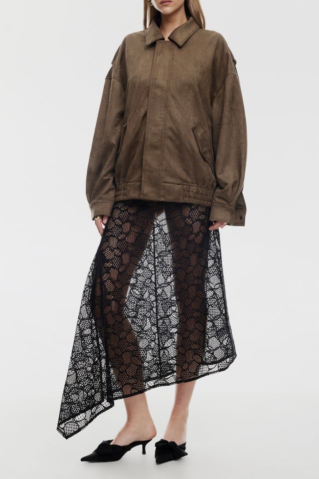 Lioness Fleur Asymmetric Sheer Lace Midi Skirt #1