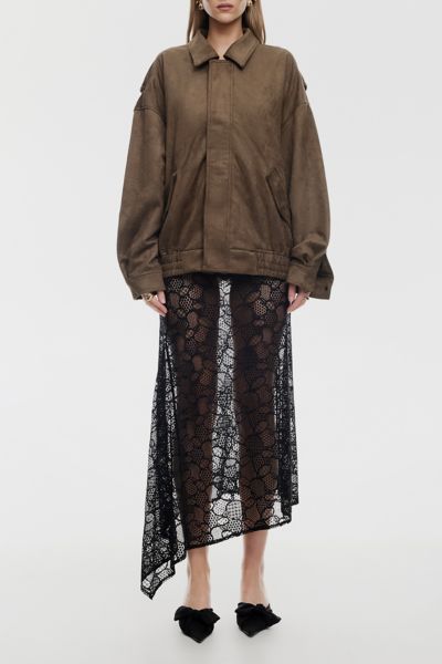 Lioness Fleur Asymmetric Sheer Lace Midi Skirt