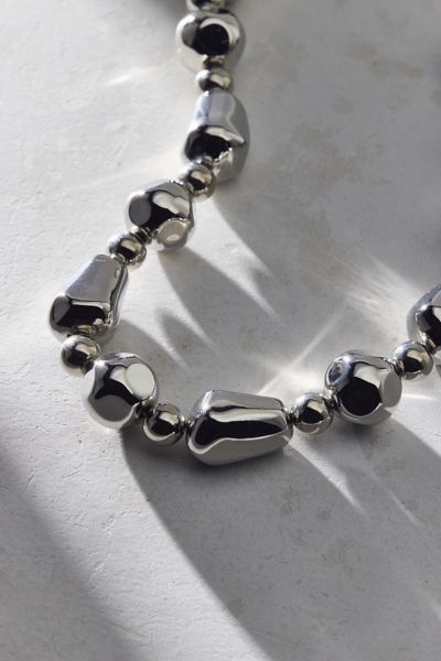 Urban Outfitters Mondays Metallic Bead Statement Choker Necklace In Silver, Women's At