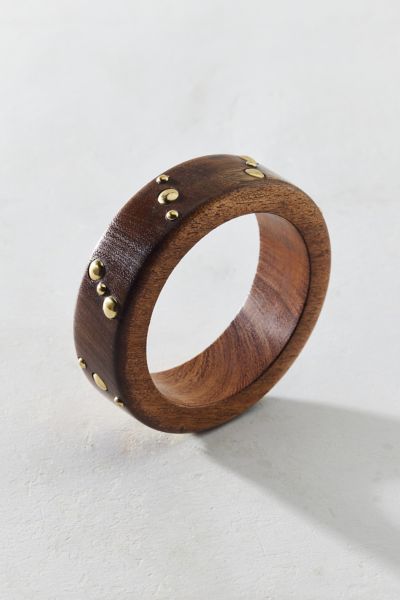 Urban Outfitters Studded Wooden Bangle Bracelet In Dark Brown, Women's At  In Brown