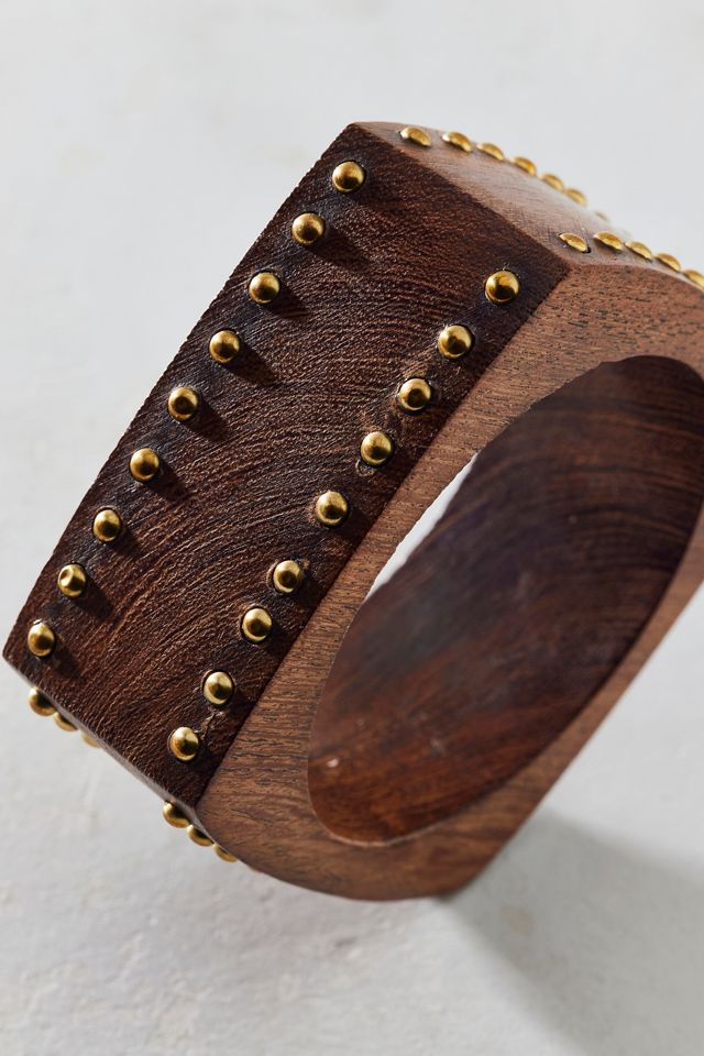Studded Square Wooden Bangle Bracelet #1