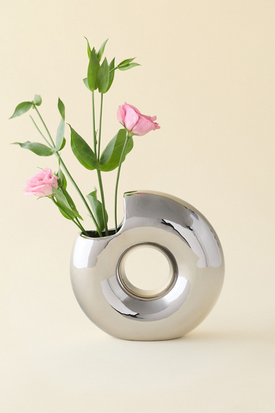 Zaya Chrome Donut Shaped Ceramic Vase - Thumbnail 2