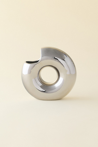 Zaya Chrome Donut Shaped Ceramic Vase
