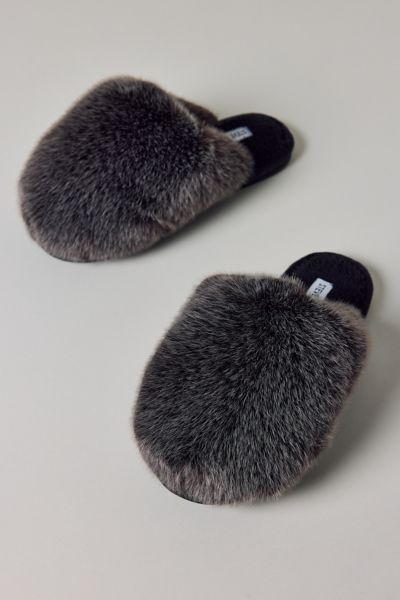 Steve Madden Poof Faux Fur Mule Slipper In Grey, Women's At Urban Outfitters In Gray