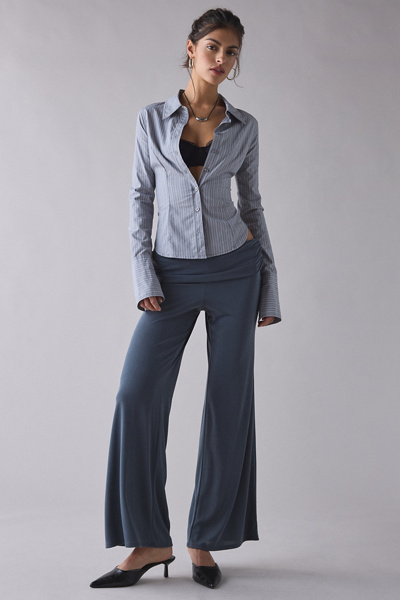 UO Liv Cupro Ruched Foldover Flare Pants | Urban Outfitters