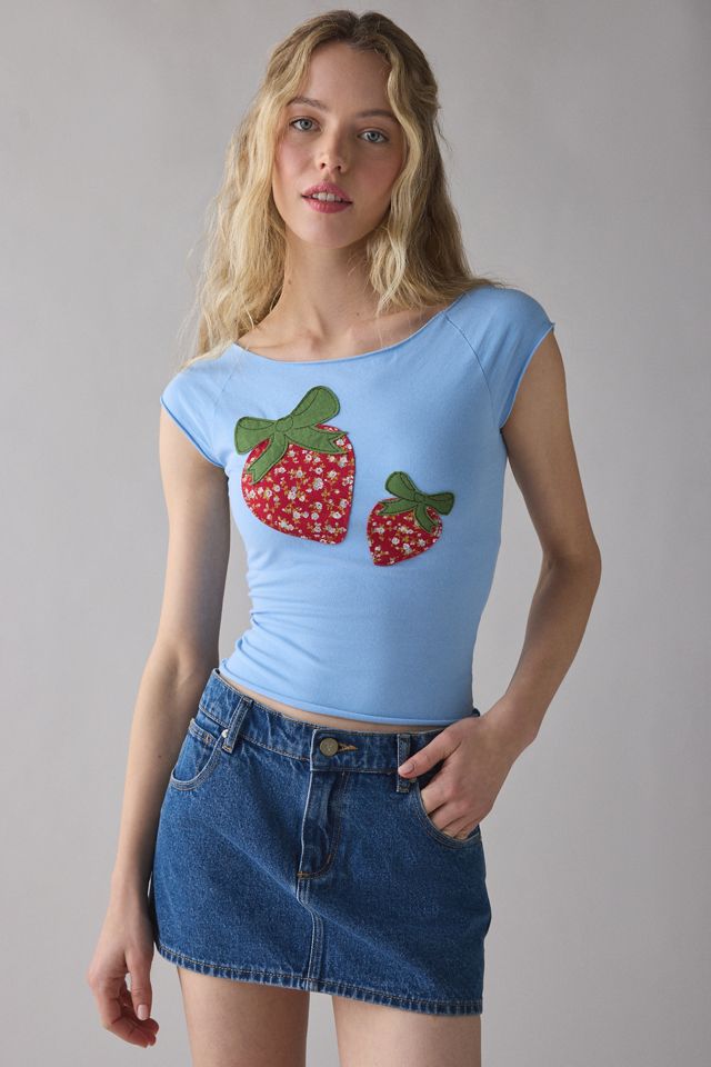 Out From Under Cotton Compression Boatneck Strawberry Graphic Tee #1
