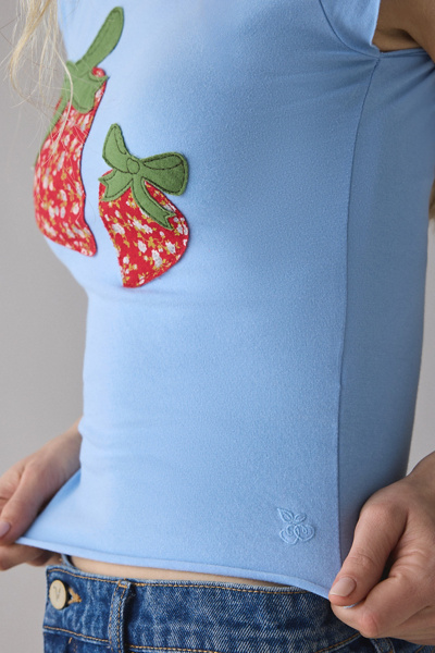 Out From Under Cotton Compression Boatneck Strawberry Graphic Tee