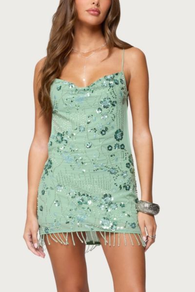 Edikted Embellished Fringed Backless Mini Dress