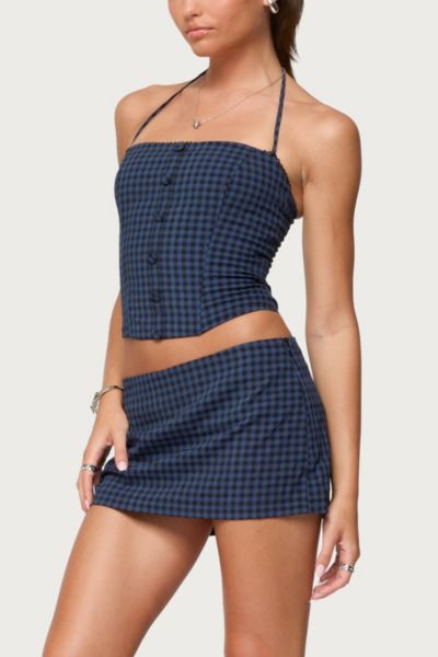 Edikted Winsley Gingham Mini Skort In Blue/and/black, Women's At Urban Outfitters In Blue